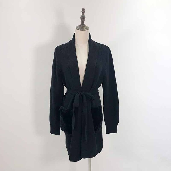 Cardigan lung de dama cu buzunare pentru par