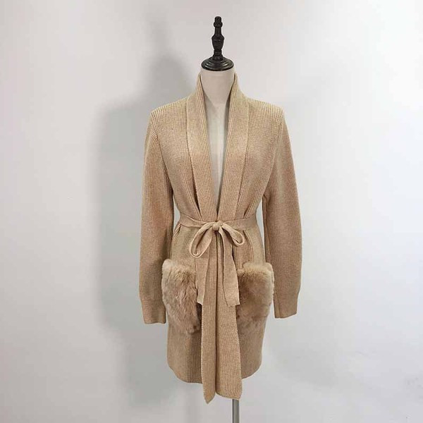 Cardigan lung de dama cu buzunare pentru par