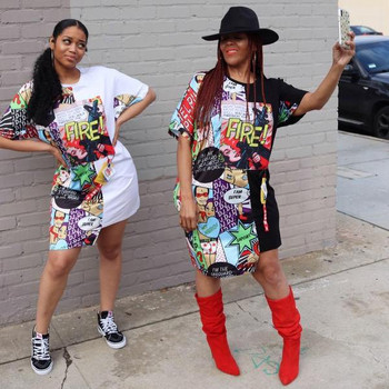 Rochie moderna de dama cu maneci scurte in alb si negru