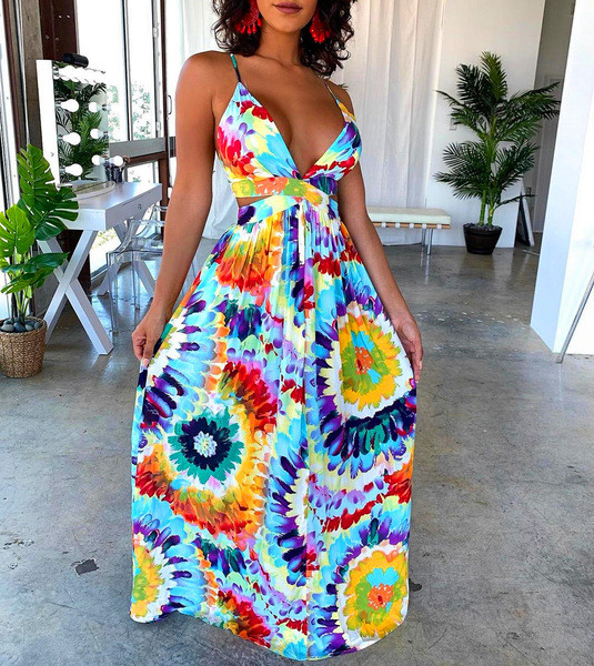 Rochie casual de dama cu bretele subtiri si decolteu adanc