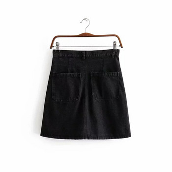 Fusta neagra eleganta de dama cu nasturi in negru