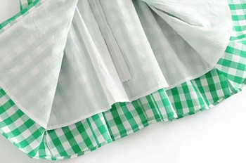 Rochie dama in carouri cu bretele subtiri de culoare verde