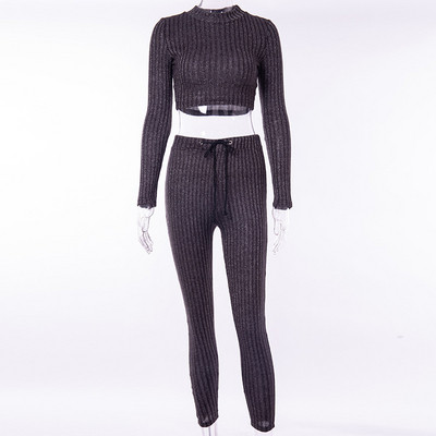 Női modern szett fekete színben hosszú nadrágból és blúzból