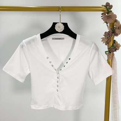 Bluza scurta dama cu decolteu in V si nasturi - doua culori