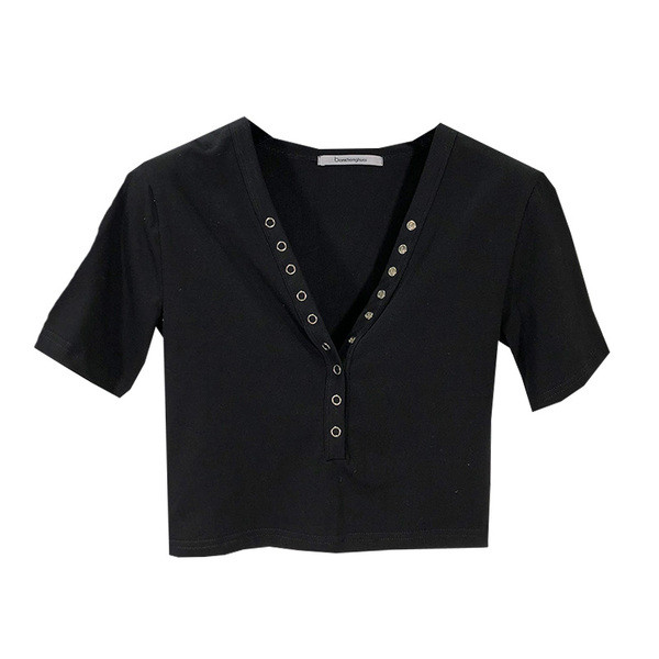 Bluza scurta dama cu decolteu in V si nasturi - doua culori