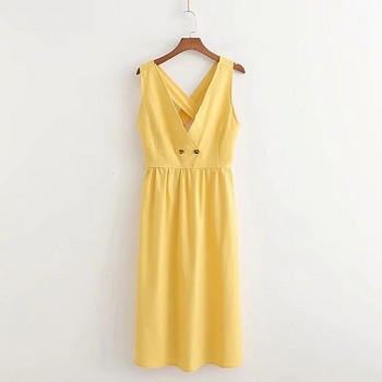 Női ruha V-nyakkal, sárga színben