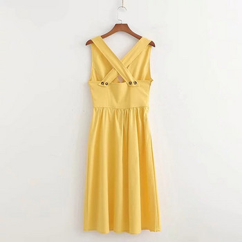 Női ruha V-nyakkal, sárga színben