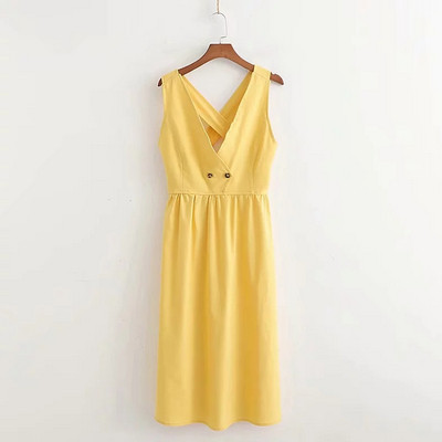 Női ruha V-nyakkal, sárga színben