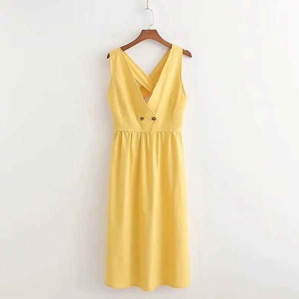 Női ruha V-nyakkal, sárga színben