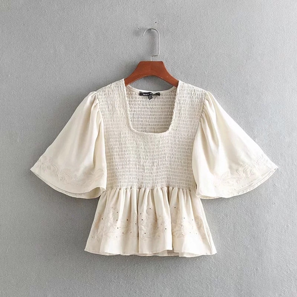 Piros és fehér lótusz ujjú női blúz