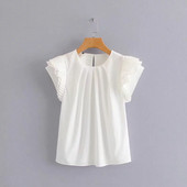 Bluză de damă cu mâneci lotus scurte de culoare albă