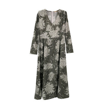 Rochie de dama cu decolteu in V si maneci lungi - model decupat