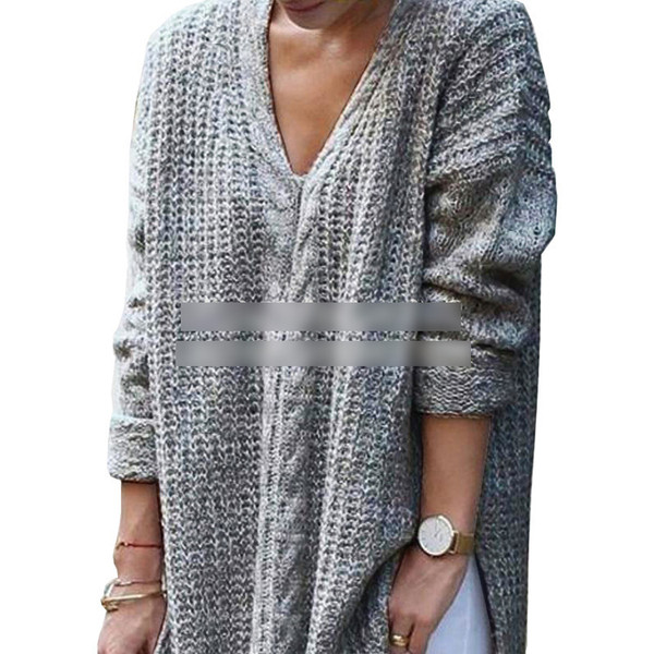 Modern női pulóver mély nyakkivágással és hosszú ujjú szürke és fekete színben