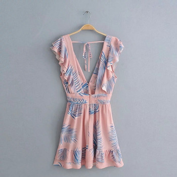 Rózsaszín virágos motívumú női ruha