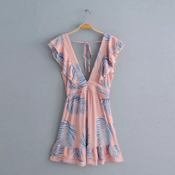 Rózsaszín virágos motívumú női ruha