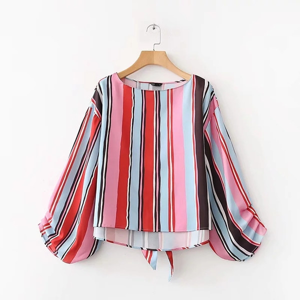 Női csíkos ing O-nyakkal