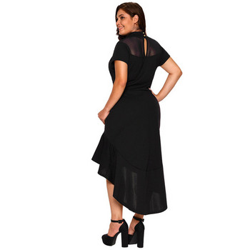 Rochie lungă de damă modernă, cu mâneci scurte și decolteu înalt, în negru și roșu