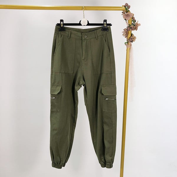 Pantaloni de dama cu talie inalta si elastic la glezne