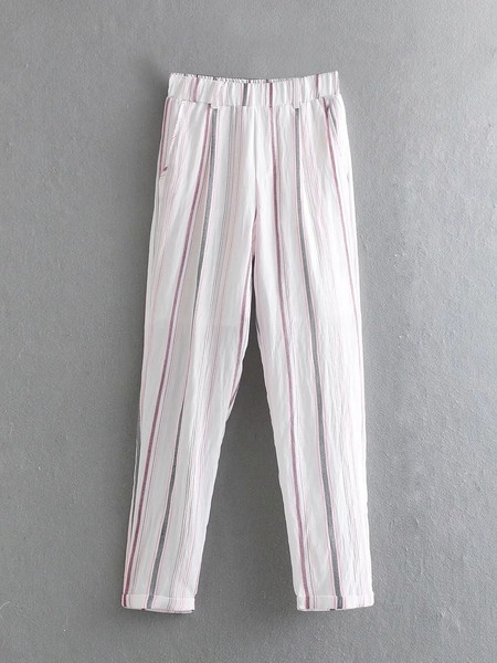 Дамски  раиран панталон с еластична талия 