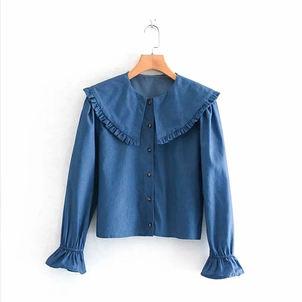 Női hosszú ujjú ing kék színben