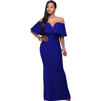 Elegáns női hosszú ruha mély nyakkivágással és csupasz vállrészekkel, három színben