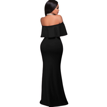 Elegáns női hosszú ruha mély nyakkivágással és csupasz vállrészekkel, három színben