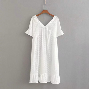 Rochie de dama cu maneca scurta - model larg in culoarea alba