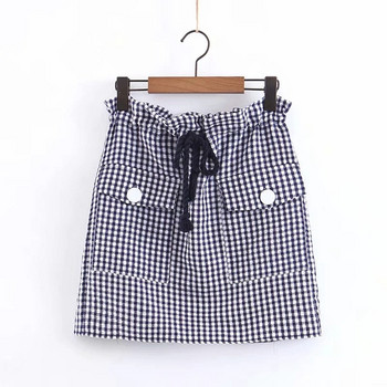 Fusta dama in carouri cu talie elastica alb-negru