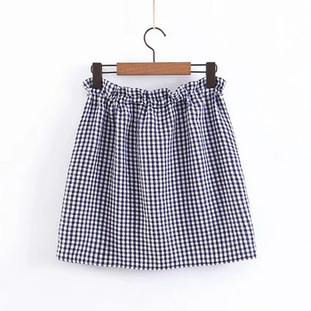 Fusta dama in carouri cu talie elastica alb-negru