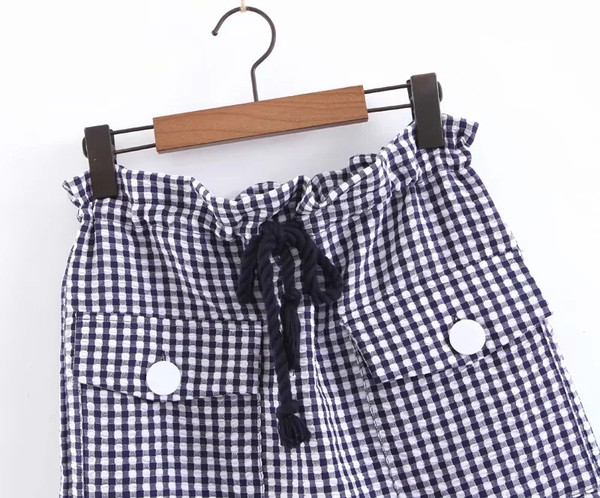 Fusta dama in carouri cu talie elastica alb-negru