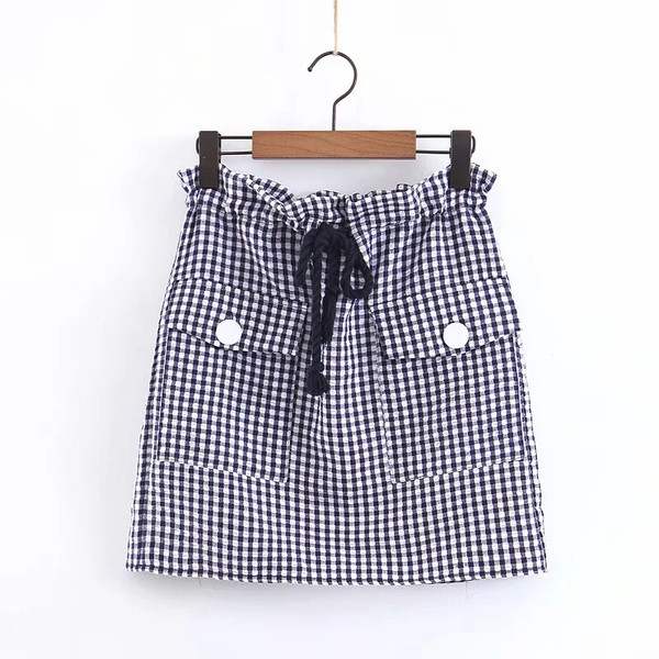 Fusta dama in carouri cu talie elastica alb-negru