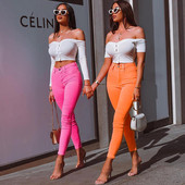 Blugi casual de dama in trei culori cu talie inalta