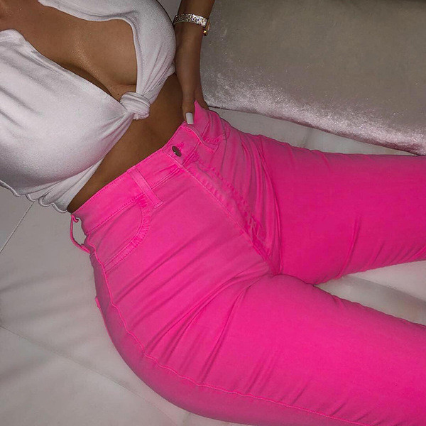 Blugi casual de dama in trei culori cu talie inalta