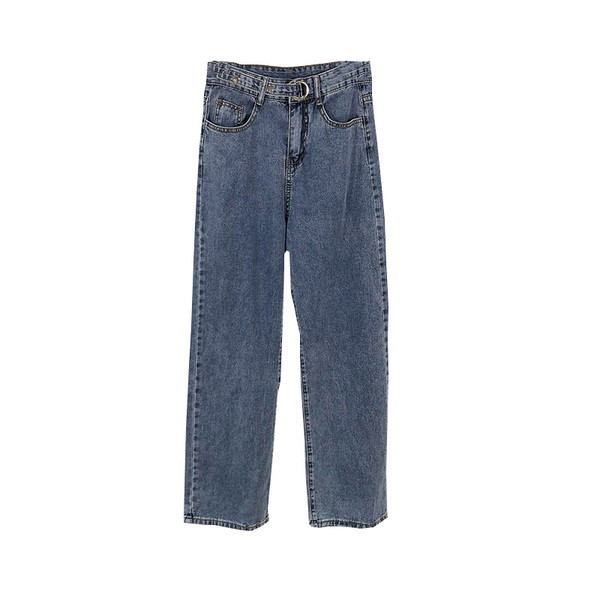 Blugi de damă cu curea - un model larg în albastru