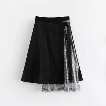 Stílusos, fényes hatású női szoknya fekete színben