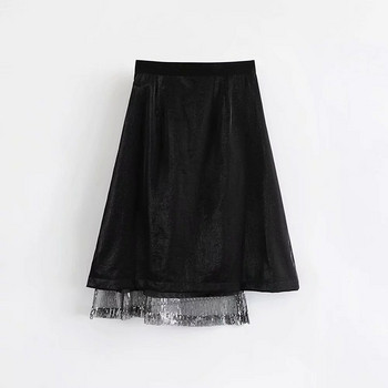 Stílusos, fényes hatású női szoknya fekete színben