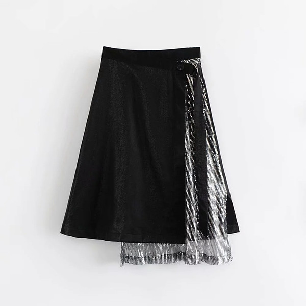 Stílusos, fényes hatású női szoknya fekete színben