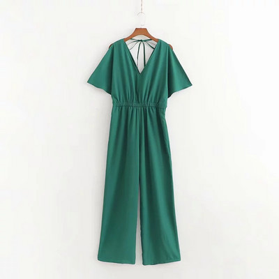 Zöld színű, rövid ujjú női jumpsuit