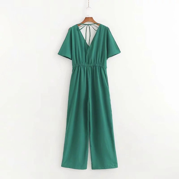 Zöld színű, rövid ujjú női jumpsuit