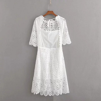 Rochie de dama din dantela cu maneca scurta in culoarea alba