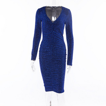 Stílusos női ruha mély nyakkivágással, kék és fekete színben