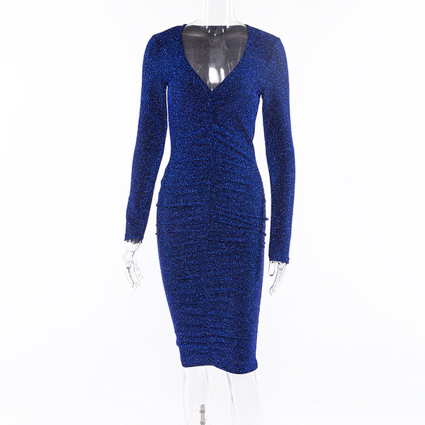 Stílusos női ruha mély nyakkivágással, kék és fekete színben