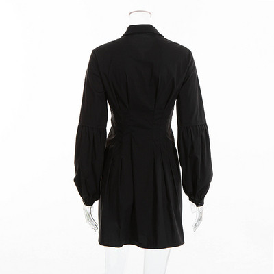 Rochie casual de dama cu guler clasic si maneci lungi in negru si rosu