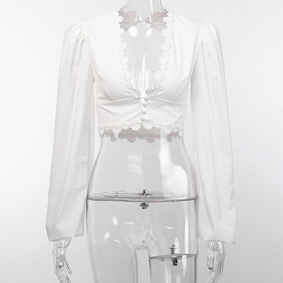 Női modern rövid blúz, hosszú ujjal