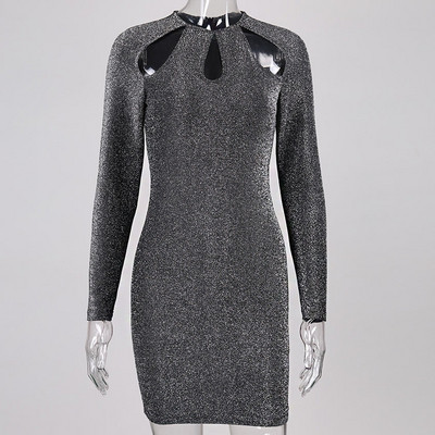 Stílusos női ruha hosszú ujjú szürke színben