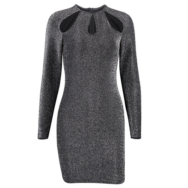 Stílusos női ruha hosszú ujjú szürke színben