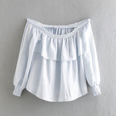 Női blúz csupasz váll és hosszú ujjú fehér színben