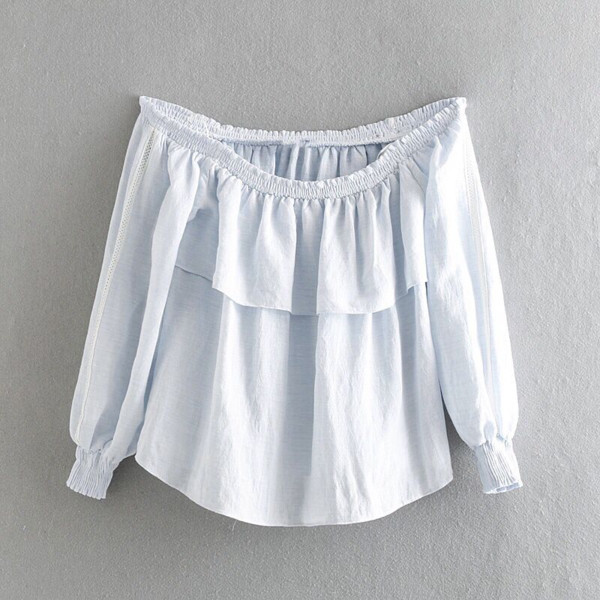 Női blúz csupasz váll és hosszú ujjú fehér színben