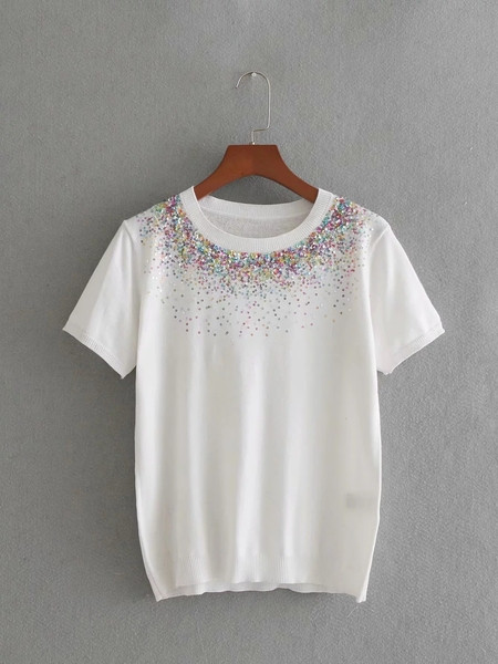 Női modern blúz rövid ujjú és egy elem - flitter