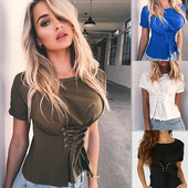 Tricou de dama modern cu cravate si maneci scurte in mai multe culori